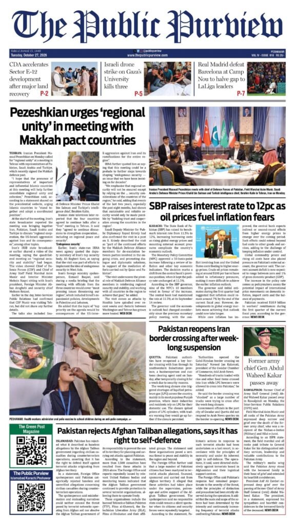 Peshawar ePaper front page