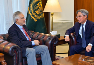 Deputy Prime Minister and Foreign Minister Ishaq Dar meets Chinese Ambassador Jiang Zaidong in Islamabad on October 25, 2026.