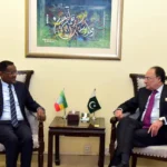 Finance Minister Muhammad Aurangzeb meets Ethiopian Ambassador Dr. Oumer Hussein Oba in Islamabad to discuss trade, investment and banking cooperation.