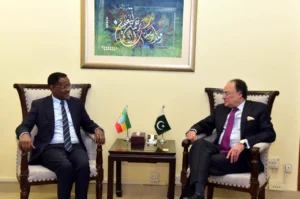 Finance Minister Muhammad Aurangzeb meets Ethiopian Ambassador Dr. Oumer Hussein Oba in Islamabad to discuss trade, investment and banking cooperation.