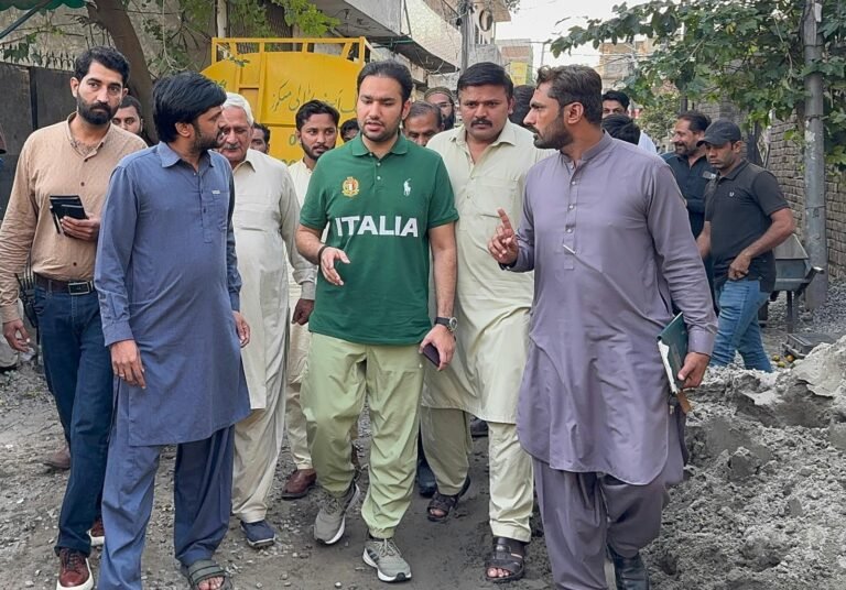 Punjab Minister for Sports, Youth Affairs and Energy Malik Faisal Ayub Khokhar inspects sewerage, water supply and road development projects in UC-109, Lahore’s PP-168 constituency.