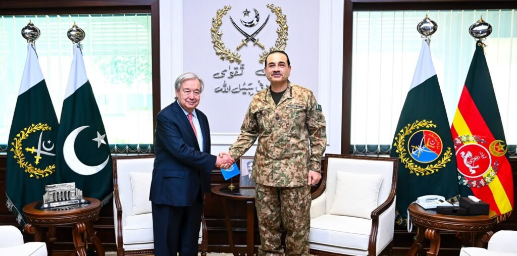 UN Chief, Field Marshal Discuss Kashmir, Indus Waters and Afghanistan UN Secretary-General António Guterres meets Field Marshal Syed Asim Munir at GHQ Rawalpindi to discuss regional security and peace.