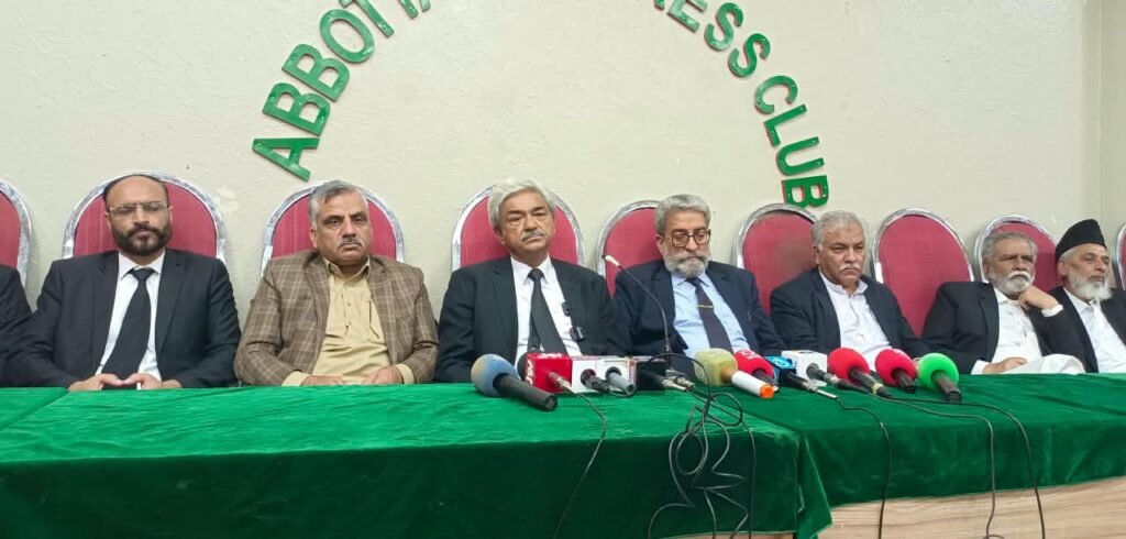 SCBA Chief Speaks Out on Politics and Governor’s Rule Supreme Court Bar Association President Syed Amjad Ali Shah addresses participants during his visit to Abbottabad Press Club.
