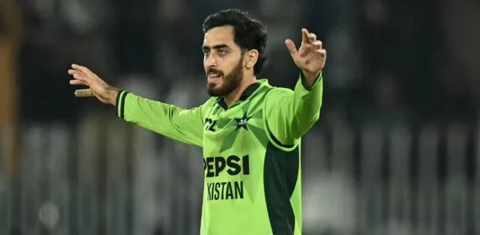 Arafat Minhas celebrates after his match-winning performance against England in an ODI match.