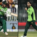Arafat Minhas celebrates after scoring a half-century and taking six wickets in an ODI against England.