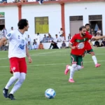 Players compete in the All-Pakistan Chief Minister Balochistan Football Gold Cup in Quetta