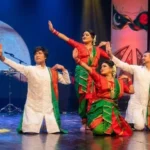 Bangladeshi cultural artists perform traditional Bengali music and dance at PNCA Islamabad during an event promoting Pakistan-Bangladesh cultural relations.