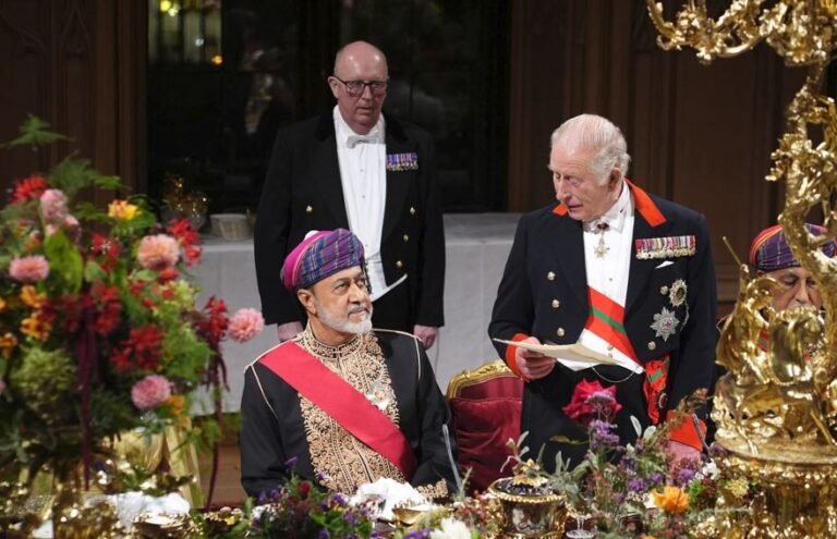 King Charles III welcomes Sultan Haitham bin Tariq of Oman during his historic UK state visit, where the British monarch recited a Hadith in Arabic.