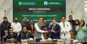 PM's Tourism Adviser Sardar Yasir Ilyas Khan announces the Pakistan Tourism, Sports & Family Festival 2026 during an ICCI and PTDC MoU signing ceremony in Islamabad.