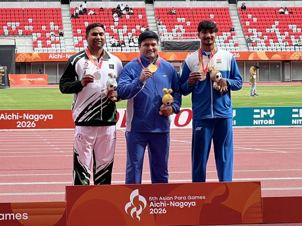 Haider Ali competes in the F37 discus throw at the Asian Para Games in Nagoya.