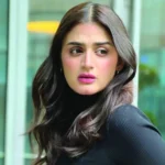 Pakistani actress Hira Mani attends an event in Toronto with a new bob hairstyle and black outfit.