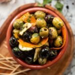 Green and black olives containing healthy fats and antioxidants