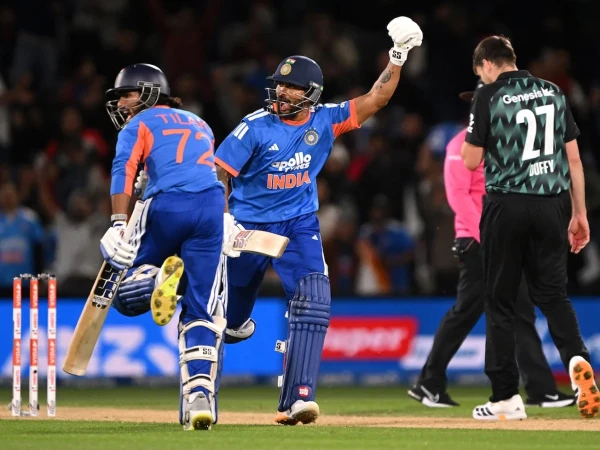 Tilak Varma Stars as India Win Thriller Tilak Varma celebrates after India beat New Zealand by two wickets in the second T20I.