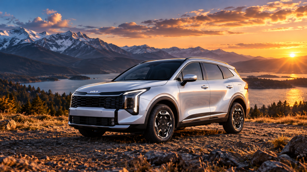 Kia Sportage L hybrid SUV celebrating Kia's fourth consecutive Family SUV of the Year recognition at the 2026 What Car? Awards.