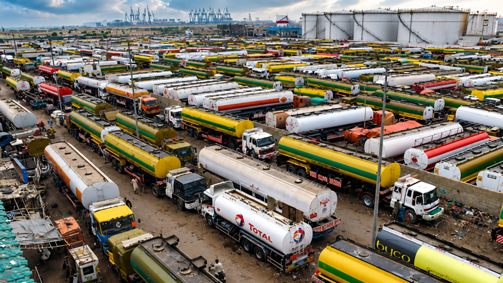 Pakistan’s Daily Petrol Sales Far Exceed Local Production, Senate Told Petrol pumps at a fuel station in Pakistan as Senate data reveals daily petrol sales of 21,583 metric tonnes against domestic refinery production of 7,035 tonnes.