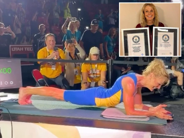 61-year-old Canadian grandmother Donna Jean Wilde attempts a five-hour plank record