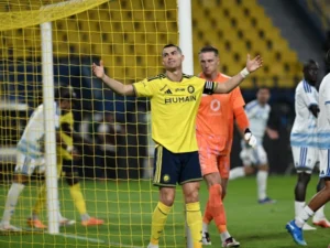 Cristiano Ronaldo reacts after missing scoring opportunities during Al Nassr’s 1-0 win over Neom.