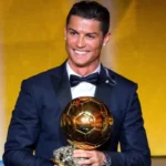 Cristiano Ronaldo celebrates his historic 2008 Ballon d’Or achievement.