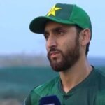 Pakistan cricketer Salman Agha speaking at a press conference