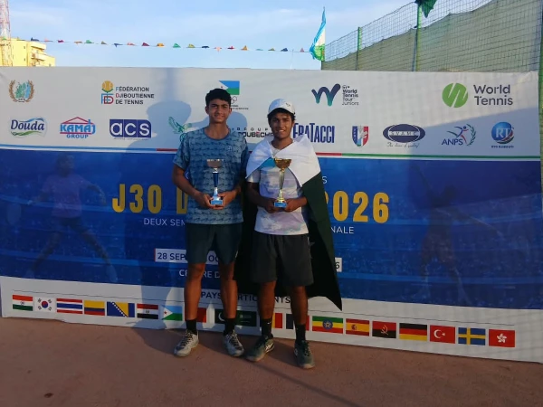 Pakistan’s Muhammad Yahya and India’s Amrit Vats win the ITF junior tennis doubles title in Djibouti.