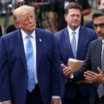 US President Donald Trump and Google CEO Sundar Pichai amid Trump's proposal to rename the Atlantic Ocean “Trump Ocean.”