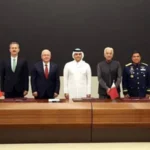 Defence representatives of Pakistan, Türkiye, Qatar and Indonesia sign the Badr Memorandum of Understanding in Doha for defence cooperation.