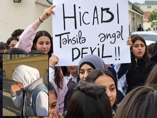 Students and parents protest restrictions on hijab in Azerbaijani schools.