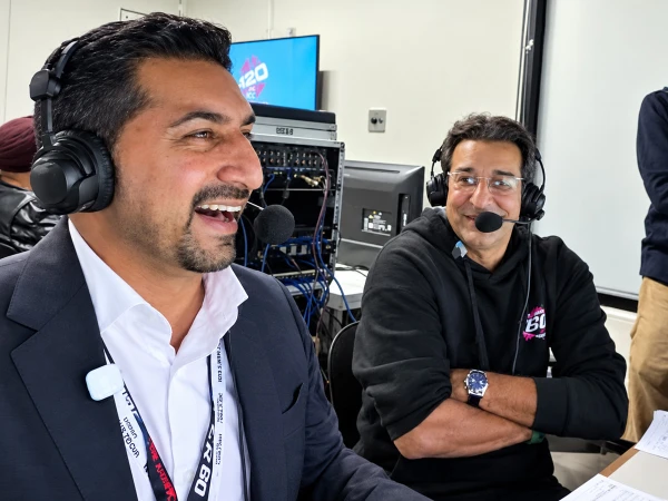 Wasim Akram delivering Punjabi commentary during Canada Super 60 final
